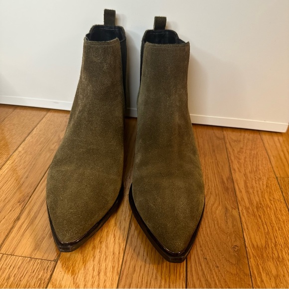 Marc Fisher Yale Pointy Toe Bootie with Metal Detail Medium Green Suede — Size 6 - Picture 3 of 9